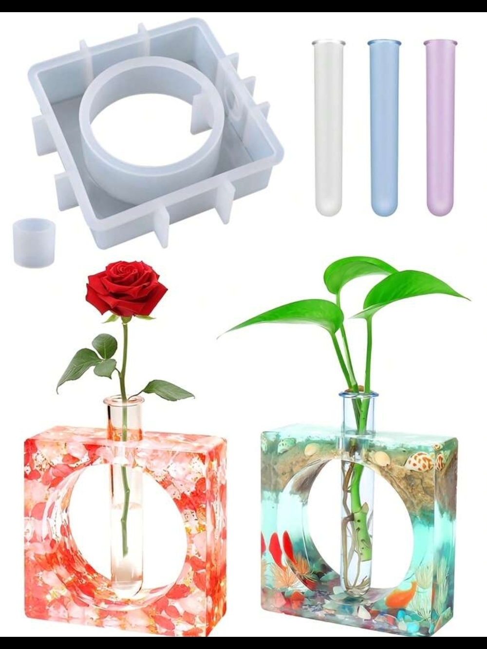 New Silicone Square Vase Mold With Test Tube For Diy Epoxy Resin Project